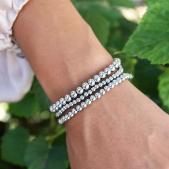 14k Rose Gold/Silver Plated Stackable Bead Bracelets - Picture 4 of 16